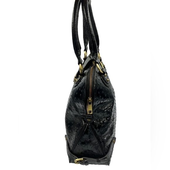 LILY VASAELINI Ostrich Skin Leather Satchel Black - Picture 7 of 13